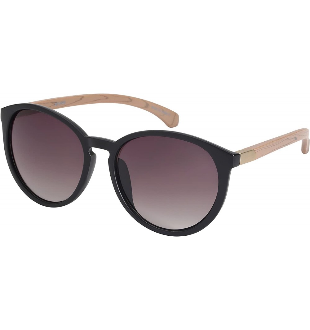 Oval Eco-Chic Wood Pattern Sunglasses with Gradient Lens 32151WD-AP - Matte Black - C412G91BX15 $18.65