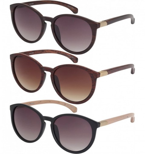 Oval Eco-Chic Wood Pattern Sunglasses with Gradient Lens 32151WD-AP - Matte Black - C412G91BX15 $19.65