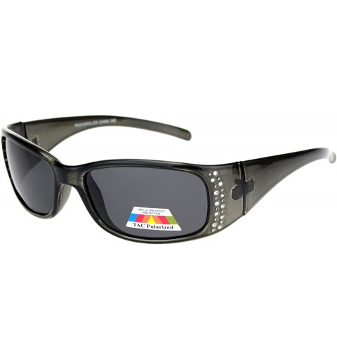 Rectangular TAC Polarized Lens Sunglasses Womens Rhinestones Wrap Rectangular UV 400 - Grey (Black) - C2196747Q89 $16.18