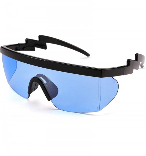 Goggle Semi Rimless Retro ZigZag Sunglasses Siamese Goggles Rainbow Mirrored Transparent Lenses B2575 - CZ1965KKY28 $12.03