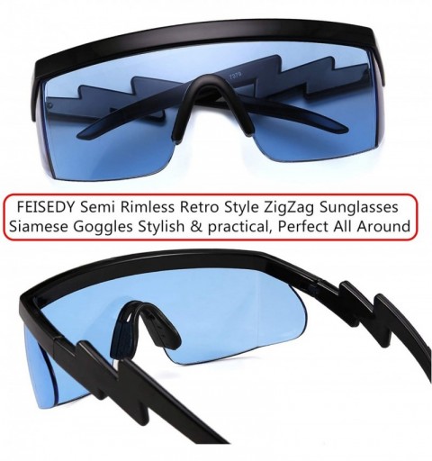 Goggle Semi Rimless Retro ZigZag Sunglasses Siamese Goggles Rainbow Mirrored Transparent Lenses B2575 - CZ1965KKY28 $12.03