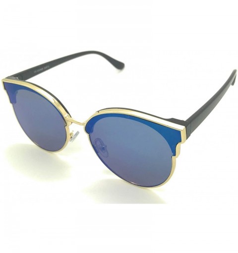 Rimless Oversized Sunglasses for Women - Fashion Mirrored Cat Eye Sunglasses with Rimless Design - Black/ Blue - CG18NLYESLD ...
