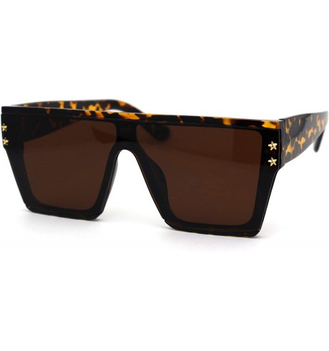 Shield Flat Top Shield Mob Star Stud Jewel Retro Fashion Sunglasses - Tortoise Brown - CW1932XKC4E $14.78