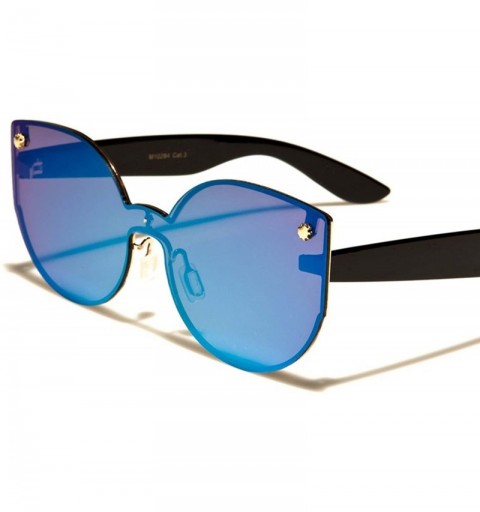 Cat Eye Fashion Womens Elegant Upscale Designer Round Cat Eye Sunglasses - Black / Blue - CC18ECG0MSO $12.17