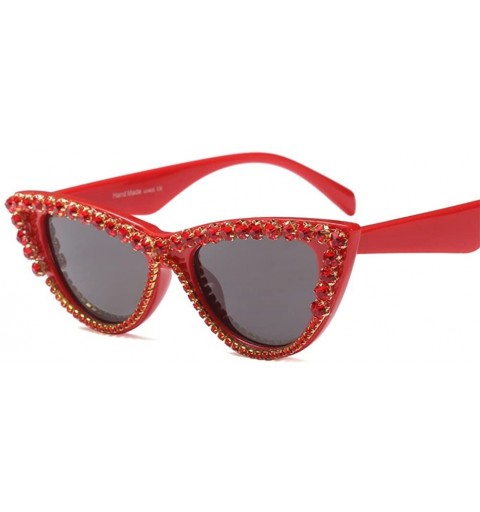 Cat Eye Rhinestone Cat Eye Sunglasses Women Luxury Fashion Sun Glasses for Ladies Party - Red Frame - CM18GZ0EITU $18.99