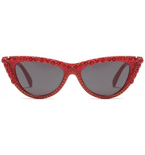 Cat Eye Rhinestone Cat Eye Sunglasses Women Luxury Fashion Sun Glasses for Ladies Party - Red Frame - CM18GZ0EITU $18.99