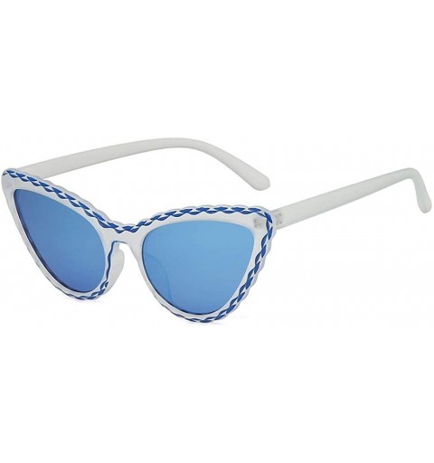 Square Women's Fashion Cat Eye Shade Sunglasses Integrated Stripe Vintage Glasses - D - CV18QG0RWEY $14.44