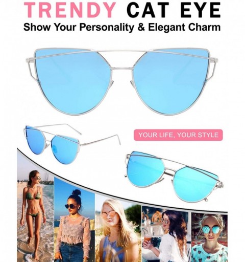 Oversized Women's Oversized Polarized Metal Frame Mirrored Cat Eye Sunglasses MT3 - A Silver Frame/Blue Mirrored Lens - C712L...