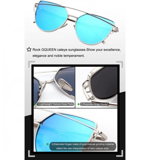 Oversized Women's Oversized Polarized Metal Frame Mirrored Cat Eye Sunglasses MT3 - A Silver Frame/Blue Mirrored Lens - C712L...