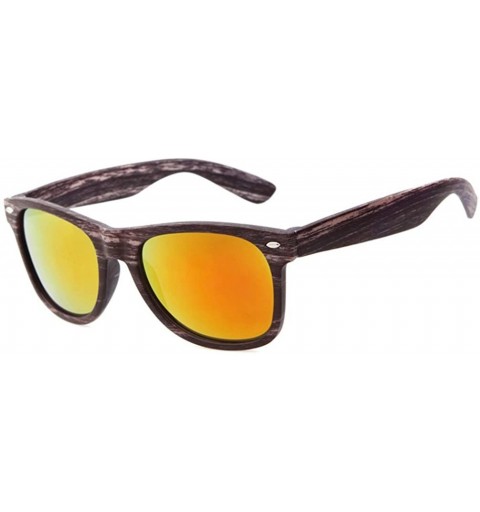 Oval Replica Wood Frame Ultra Lightweight Sports Wayfarer Sunglasses Lens 55mm - Grey/Red - C312ENFQJNB $11.44