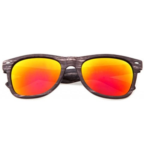 Oval Replica Wood Frame Ultra Lightweight Sports Wayfarer Sunglasses Lens 55mm - Grey/Red - C312ENFQJNB $11.44