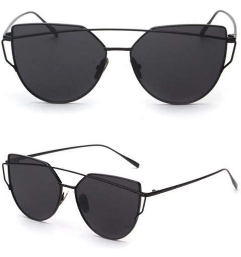 Rimless Fashion Twin-Beams Classic Metal Frame Mirror Sunglasses Cat Eye Glasses Sunglasses For Women - Black - CR18E4OKA6W $...