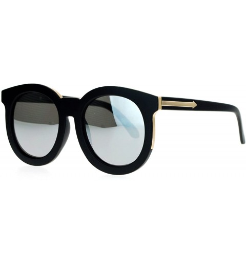 Round Womens Mirrored Mirror Lens Retro Round Horned Sunglasses - Matte Black Mirror - CP126EFYZ7F $13.28