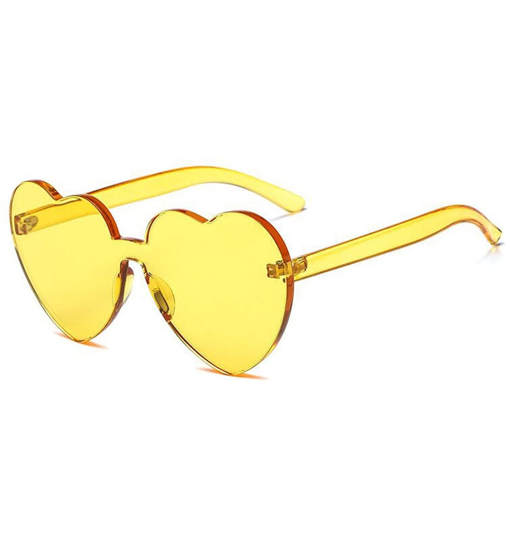 Rimless Heart Shape Rimless One Piece Clear Lens Color Candy Sunglasses - Yellow - C418EH26Y2S $9.49