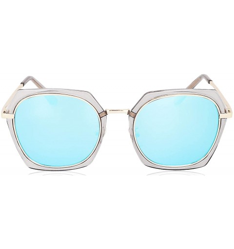 Square Modern Oversized Sunglasses for Men & Women Retro Square Sunnies - Grey Frame/Blue Lens - CS18U76IE8C $24.24