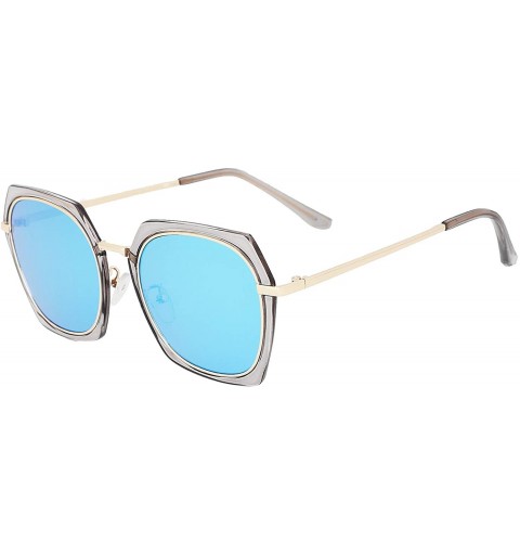 Square Modern Oversized Sunglasses for Men & Women Retro Square Sunnies - Grey Frame/Blue Lens - CS18U76IE8C $11.68