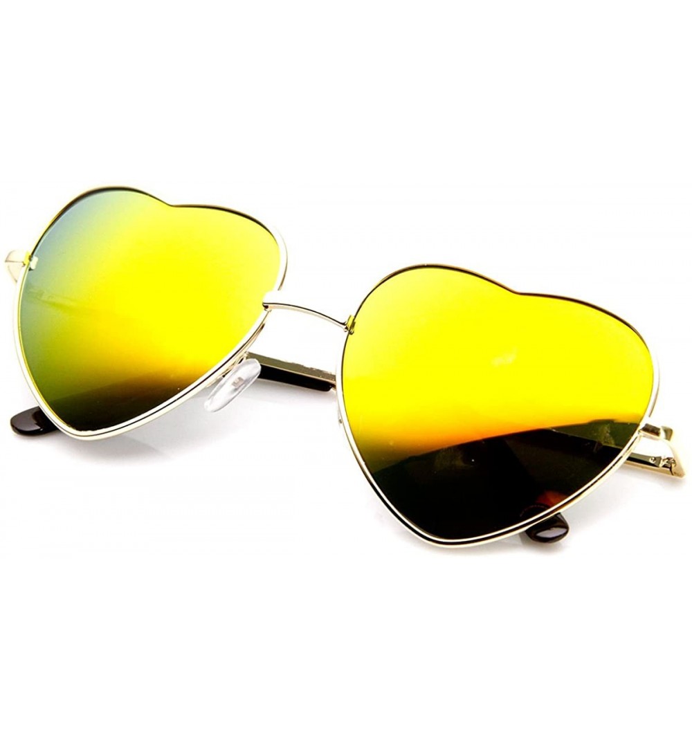 Sport Womens Metal Thin Heart Shaped Color Mirrored Lens Sunglasses (Gold Sun) - CK11V1ZO6JV $8.18