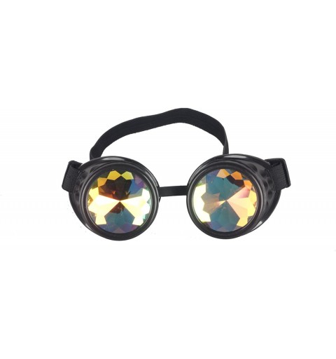 Aviator Kaleidoscope Rave Rainbow Crystal Lenses Steampunk Goggles - Black-without Spiked - CB12NB5U12G $15.12
