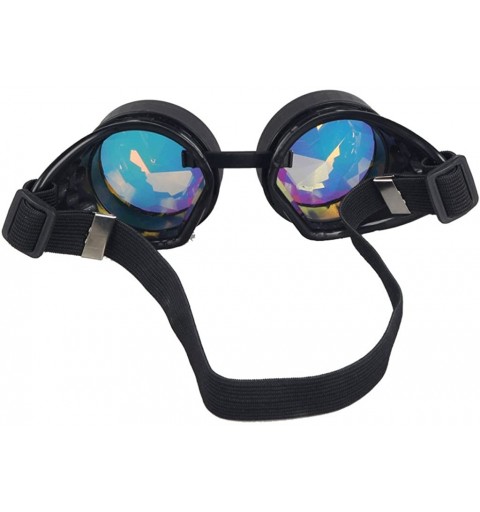Aviator Kaleidoscope Rave Rainbow Crystal Lenses Steampunk Goggles - Black-without Spiked - CB12NB5U12G $15.12
