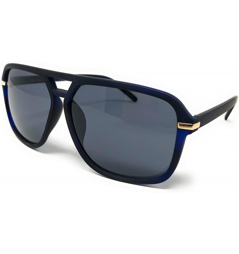 Square Adult Size 70's Style Plastic Aviator Sunglasses - Blue Rubberized- Blue - CW195CTZEO9 $9.19
