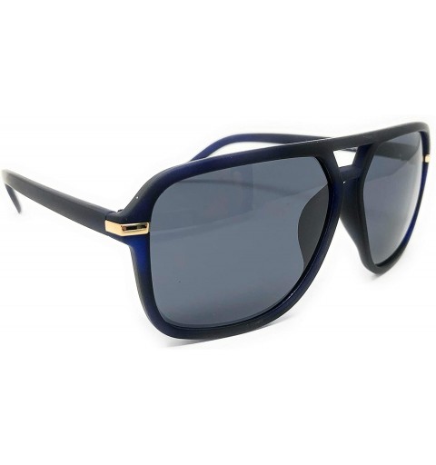 Square Adult Size 70's Style Plastic Aviator Sunglasses - Blue Rubberized- Blue - CW195CTZEO9 $9.19