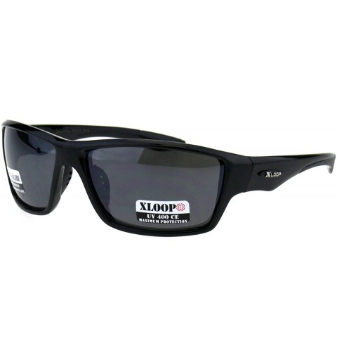 Wrap Xloop Anti-Glare Sunglasses UV 400 Wrap Around Rectangular Frame Black - Shiny Black - CL18KS2MH9A $9.47