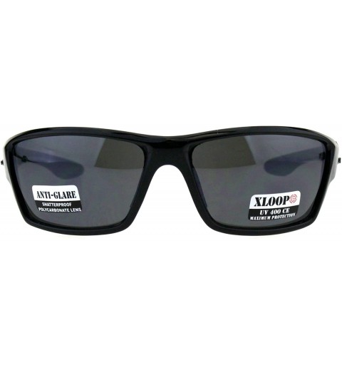 Wrap Xloop Anti-Glare Sunglasses UV 400 Wrap Around Rectangular Frame Black - Shiny Black - CL18KS2MH9A $9.47