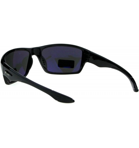 Wrap Xloop Anti-Glare Sunglasses UV 400 Wrap Around Rectangular Frame Black - Shiny Black - CL18KS2MH9A $9.47