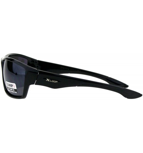 Wrap Xloop Anti-Glare Sunglasses UV 400 Wrap Around Rectangular Frame Black - Shiny Black - CL18KS2MH9A $9.47