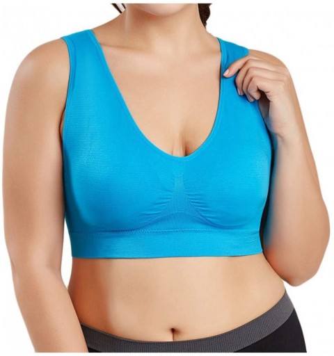 Sport Women V-Neck Stretch Wire Free Plus Size Bra Yoga Sports Casual Workout Full Figure Crop Tops Sports Bras - CM18YCUEKHS...