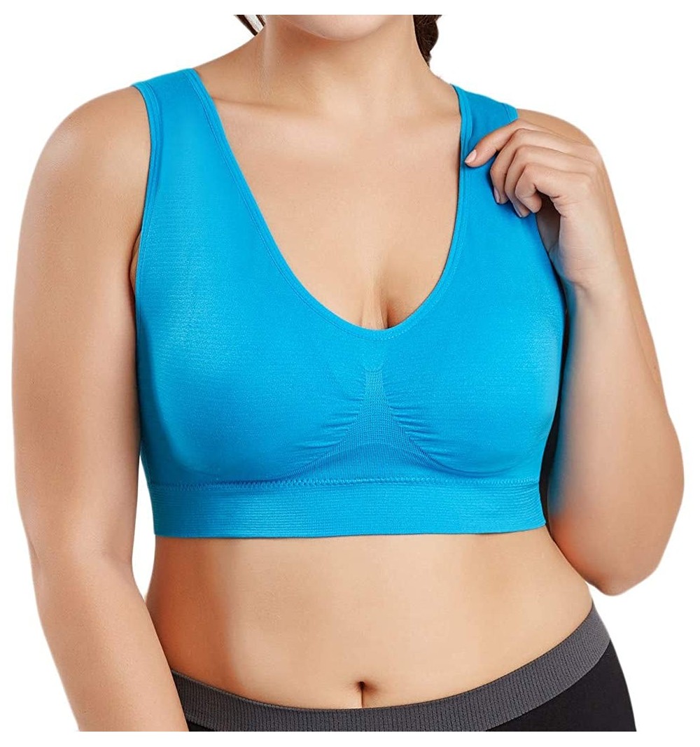 Sport Women V-Neck Stretch Wire Free Plus Size Bra Yoga Sports Casual Workout Full Figure Crop Tops Sports Bras - CM18YCUEKHS...