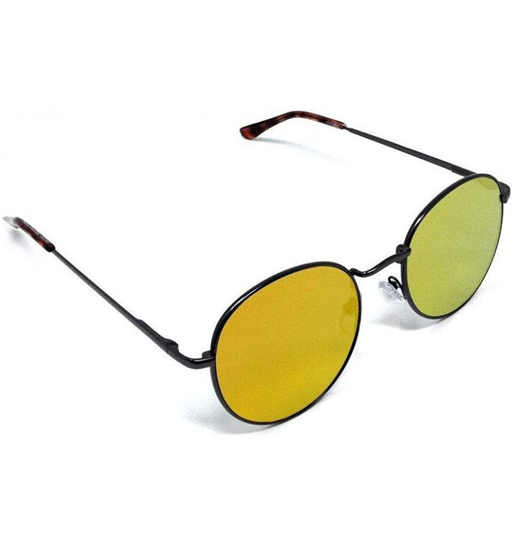 Round Metal Wire Frame Round Lens Aviator Sunglasses - Black Metallic Frame - CB18XO7L2U7 $14.25