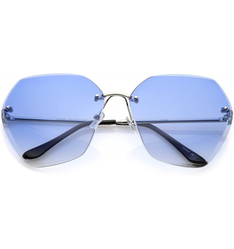 Oversized Oversize Rimless Beveled Gradient Lens Geometric Sunglasses 70mm - Silver / Blue Gradient - CB186437DUY $10.53