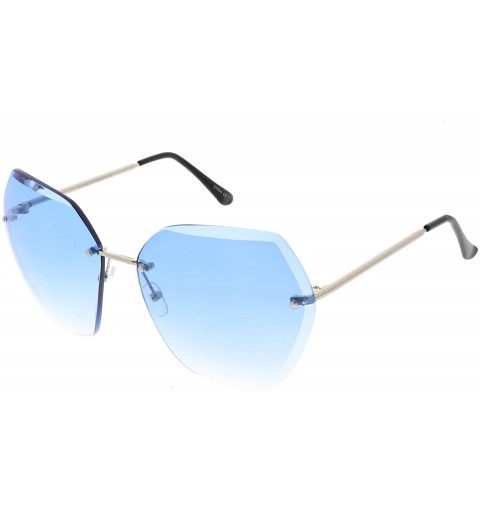Oversized Oversize Rimless Beveled Gradient Lens Geometric Sunglasses 70mm - Silver / Blue Gradient - CB186437DUY $10.53