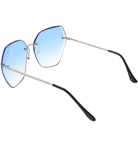 Oversized Oversize Rimless Beveled Gradient Lens Geometric Sunglasses 70mm - Silver / Blue Gradient - CB186437DUY $10.53