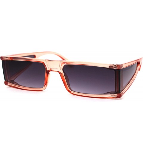 Square Futuristic Warp Around Side Visor Lens 80s Square Sunglasses - Peach Smoke - CN195SKSL2I $11.73