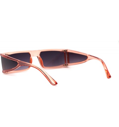 Square Futuristic Warp Around Side Visor Lens 80s Square Sunglasses - Peach Smoke - CN195SKSL2I $11.73