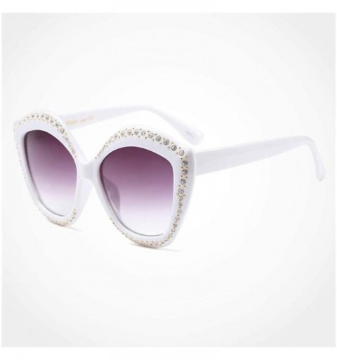 Cat Eye Crystal Diamond Frame Cat Eye Sunglasses for Women UV400 - C3 White Gray - CA1989TGYAY $11.21