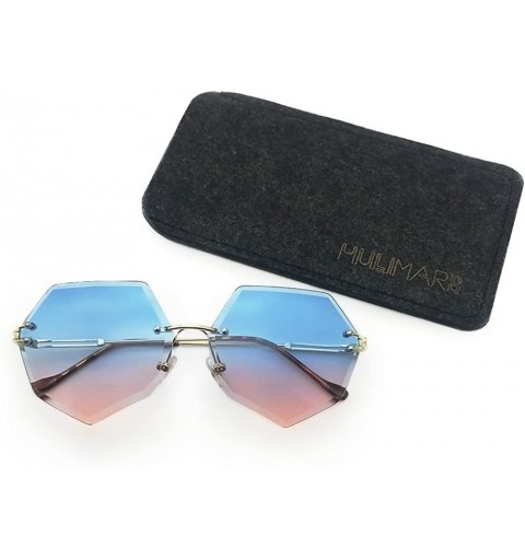 Rimless Sunglasses for Women-Oversized Siamese Sunglasses Vintage Ladies Sun Protection Glasses - Blue-pink 002 - C218E8RE6E7...