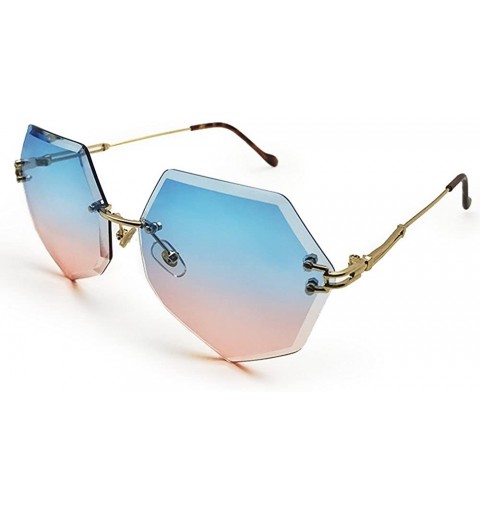 Rimless Sunglasses for Women-Oversized Siamese Sunglasses Vintage Ladies Sun Protection Glasses - Blue-pink 002 - C218E8RE6E7...