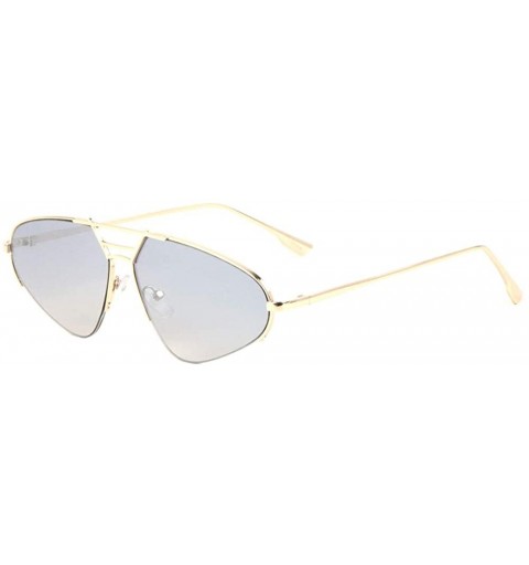 Oval Retro Geometric Semi Oval Thin Frame Sunglasses - Blue - CW197S8KO6M $13.27