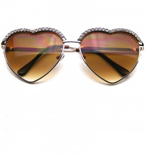 Aviator Cute Chic Heart Shape Glam Rhinestone Aviator Sunglasses - Gold - CI11V4PET1D $11.82