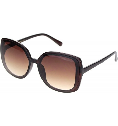 Rectangular Womens Squared Horn Rim Luxury Panel Lens Sunglasses - Brown Gradient Brown - C318NUUNMI5 $11.69