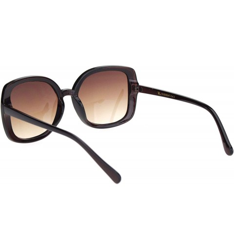 Rectangular Womens Squared Horn Rim Luxury Panel Lens Sunglasses - Brown Gradient Brown - C318NUUNMI5 $11.69
