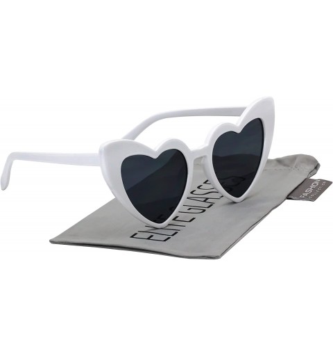 Cat Eye Fashion Love Heart Shaped Sunglasses For Women Girls Hippie Party Shade Sunglasses - White / Black - C2180SUKHHQ $11.91