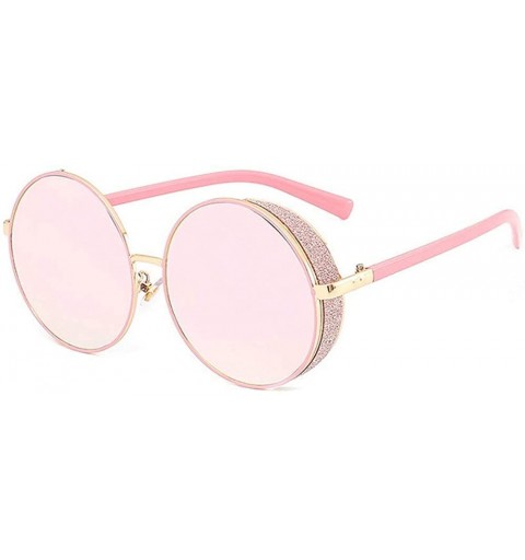 Round Hip-Hop Punk Round Metal Oversized Frame Clear Color Lens Sunglasses - Pink - CW18LDYQI46 $16.81