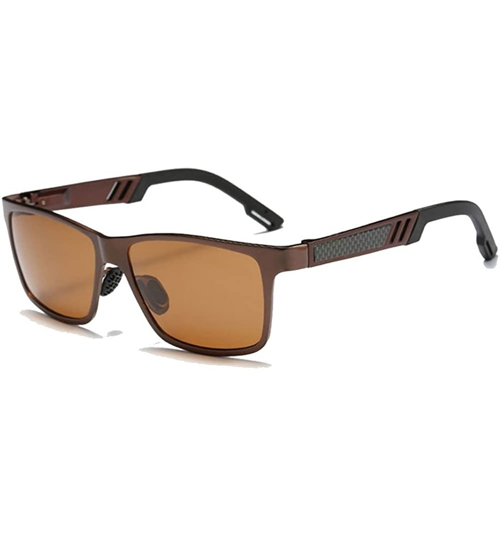 Square Polarized Sunglasses Mens Fashion Aluminum Magnesium Sun Glasses Driving Eyewear - Tea/Tea - CZ185N9QG90 $13.03