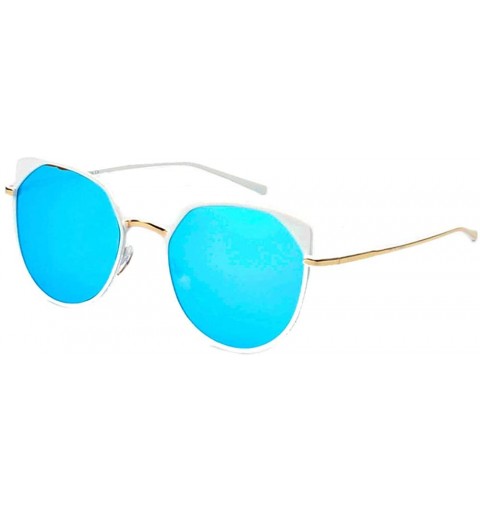 Cat Eye Cat Eye Mirrored Flat Lenses Street Fashion Metal Frame Women Sunglasses A17 - Silver - Icy Blue - C918QHLALKZ $11.12