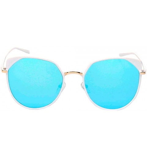 Cat Eye Cat Eye Mirrored Flat Lenses Street Fashion Metal Frame Women Sunglasses A17 - Silver - Icy Blue - C918QHLALKZ $11.12