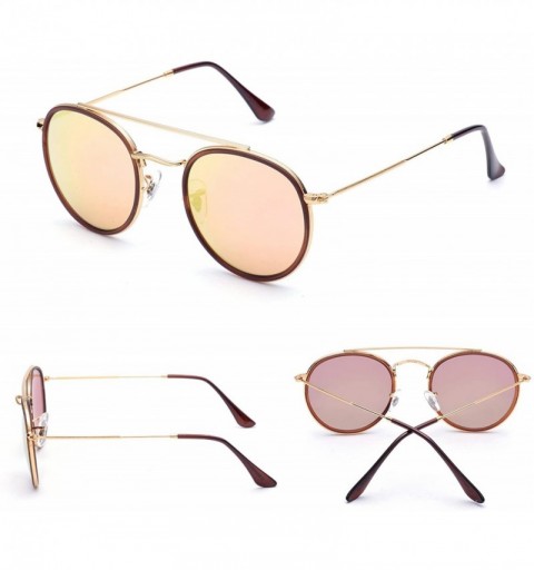 Oversized Retro Round Sunglasses Metal Frame Glass Circle Lens Men Women 3647 Vintage Style - Gold / Pink Glass Lens - CX18EH...